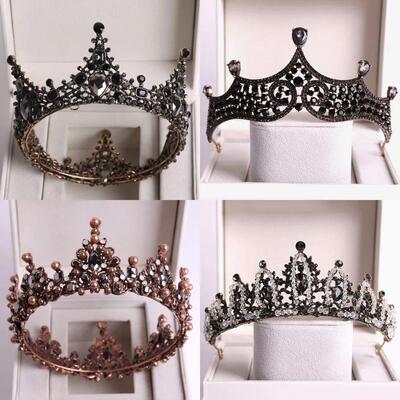 Baroque Black Crystal Big Round Bridal Tiaras Crowns Pageant