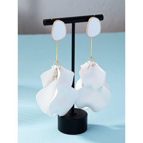 White Leaf Shape Drop Earrings With Baked Enamel Coating