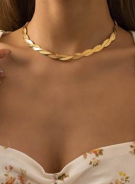 Lacteo rendy Gold Color Weave Snake Chain Choker Necklaces F