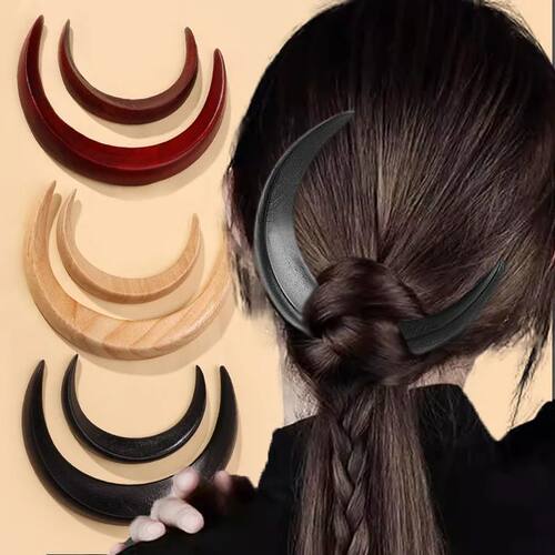 Handmade Wooden Moon Hairpin Crescen Shaped Handcarved Hair