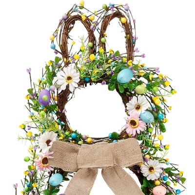 Easter bunny with Easter egg wreath, window decoration in