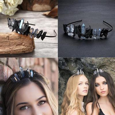 Handmade Baroque Retro Black Luxury Bridal Crystal Tiaras Cr