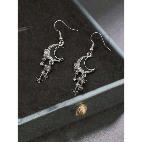 Retro Gothic Crescent Moon And Star Drop Earrings For Women