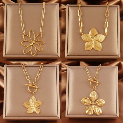316L Stainless Steel Exaggeration Flower Pendant Necklace fo