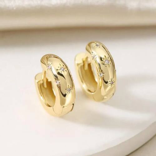 Gold Color Big Hoop Earrings for Women Fine Zircon Star Roun