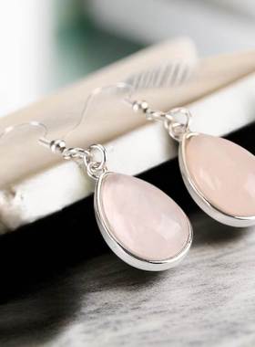 Women Earrings Pink Drop Shape Inlaid Hibiscus Stone Summer