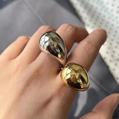 Minimalis Gold Color Chunky Rings ndy Geomeric Round Circle