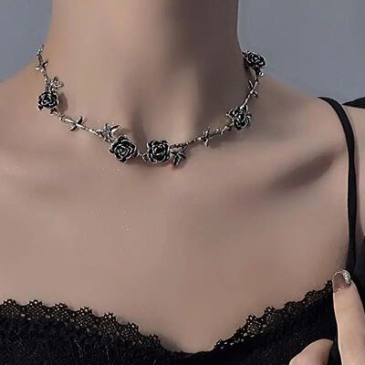 Hiphop Punk Camellia Pendan Necklace Women's Gohic Meal Popu