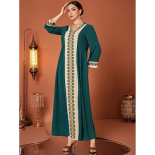 Dress Women Beading Lace Embroidery Long Dresses Jalabiya