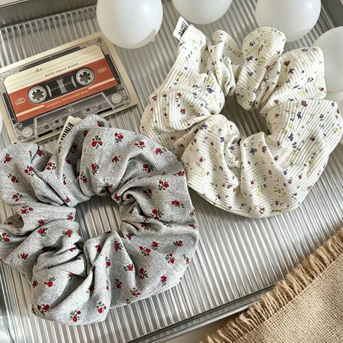1PC New Style Floral Scrunchies For Women Elegant Ribbed Hai