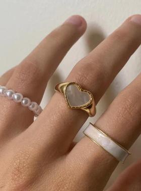 3Pcs/set Enamel Heart Rings Korean Fashion Pearl Ring For Wo