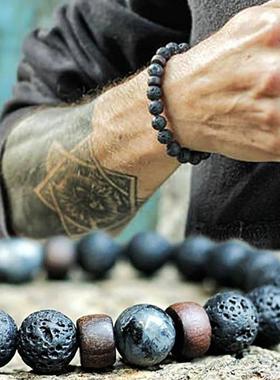 Volcanic Stone Bracelet for Men Lava Wooden 8mm Beads Bracel