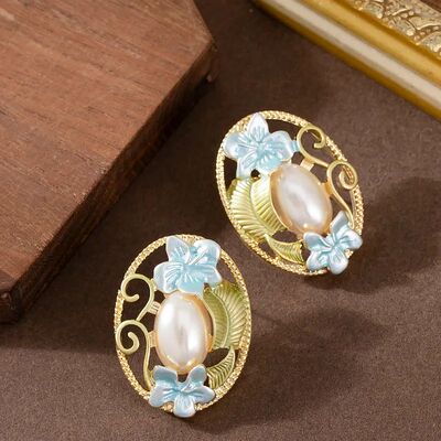 French rero elegan anique hollow oil-encrused pearl sud earr