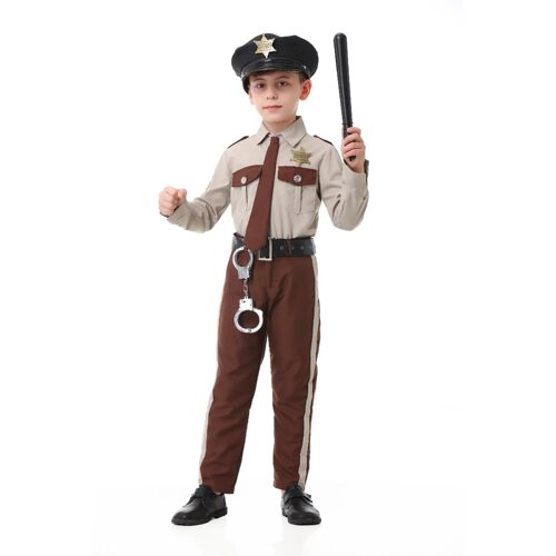 Kids Brown Halloween Police Full Outfit Carnival Bar Club St