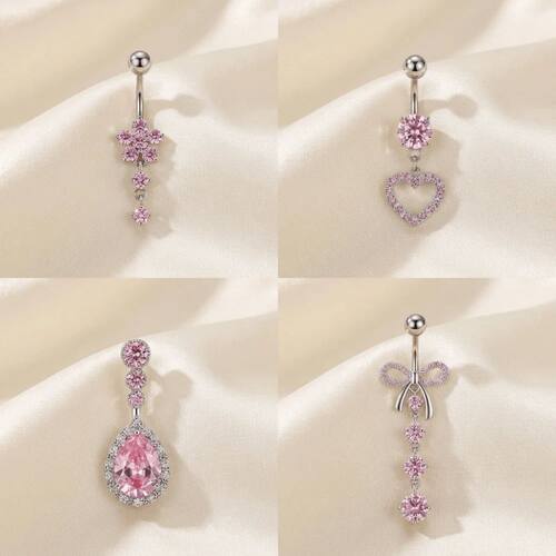 Sexy Copper Zircon Belly Button Ring Long Dangled Flower Cry