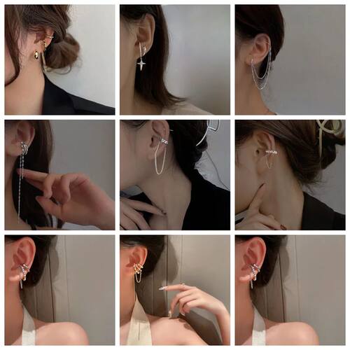 New Fashion Double Chain Pendientes Tassel Earrings Ear Clip