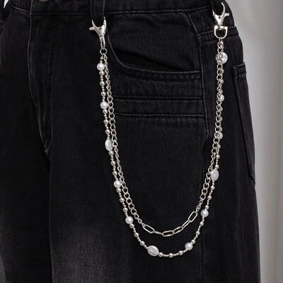 Hip Hop Imiaion Pearl Beaded Pans Chains for Men Women Punk