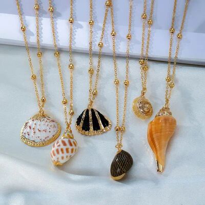 Bohemia Conch Scallop Shell Pendan Necklace for Women Gold C