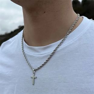 New Stainless Steel Cross Pendant Necklace for Men Women Min