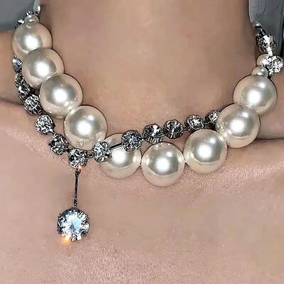 Exaggeraed Imiaion Pearls Necklace for Men Women Punk Zircon