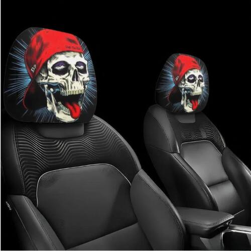 2pcs Hip-Hop Skull Print Car Headrest Covers,Universal Fit,E