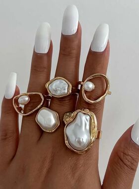 5Pcs/Se Rero Baroque Shaped Pearl Asymmeric Rings for Women