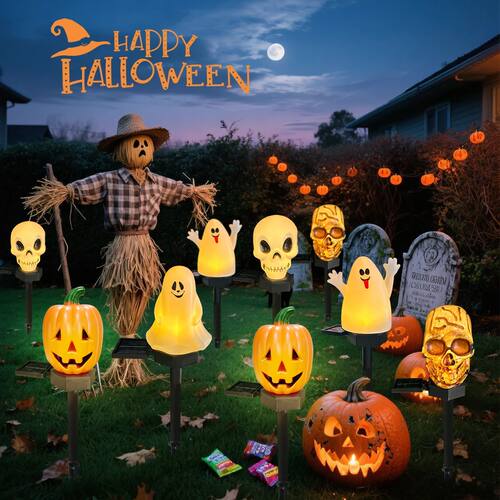 1pc Spooky Halloween Stake Light Pumpkin & Skeleton & Ghost