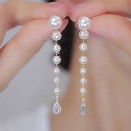 Temperament Pearl Water Drop Long Tassel Earrings for Women