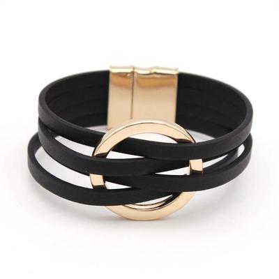 Pulseiras Multicamadas de Couro para Mulheres, Pulseira Envo