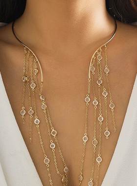 Sexy Goth Long Tassel Star Crystal Sequin Pendant Open Torqu