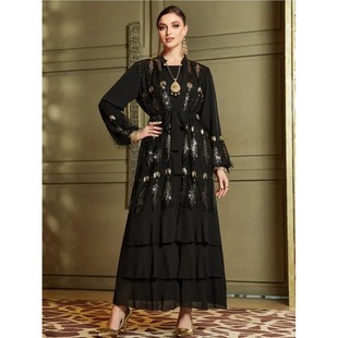 For Women  Dress Set 2 Piece Feather Embroidery Jalabiya Mor