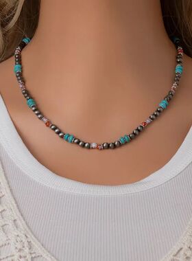 Colorful Bohemian Beaded Necklace for Women Short Neck Chain