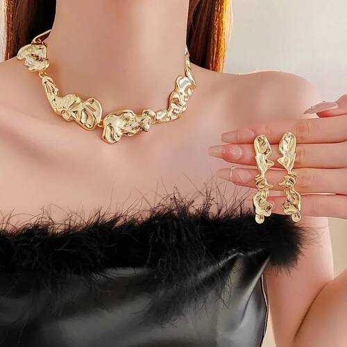 Punk Irregular Metal Necklace Earrings Set Women's Exaggerat