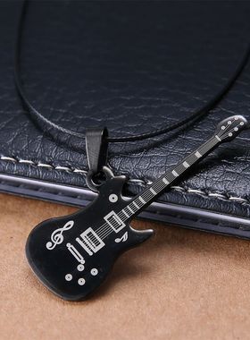 Stainless Steel Music Guitar Shaped Pendant Necklace For Wom