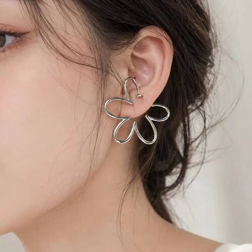 Romantic Flower Non Pierced Ear Cuff For Women Silver Plated