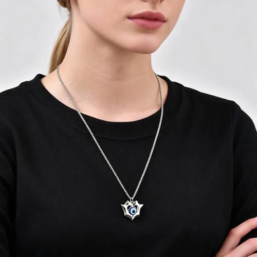 Lucky Heart Evil Eye Necklace for Women, Stainless Steel Sil