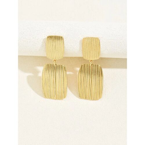 Gold Tone Textured Geometric Drop Earrings For Women Party F