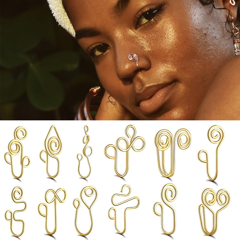 1PCS Stainless Steel Spiral Fake Nose Ring Cuff Non Piercing