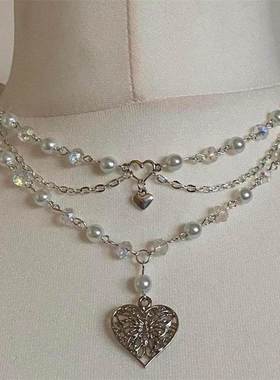 Pearls Butterfly Heart Fairycore Choker Necklace Y2K Pixie F
