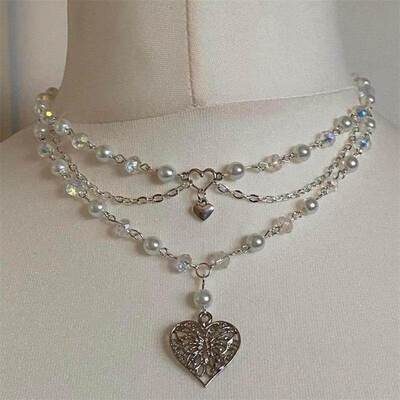 Pearls Butterfly Heart Fairycore Choker Necklace Y2K Pixie F