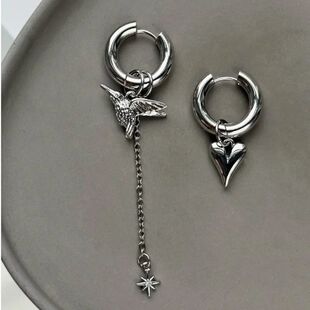 Punk Silver Color Asymmetry Heart Shape Hoop Earrings for Wo