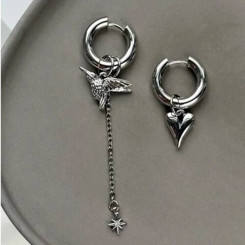 Punk Silver Color Asymmetry Heart Shape Hoop Earrings for Wo