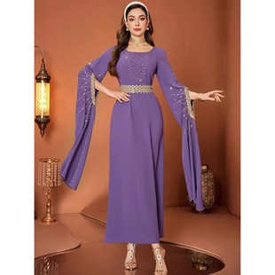 Dress Women Embroidery Lace Beading Long Sleeve Party Dress