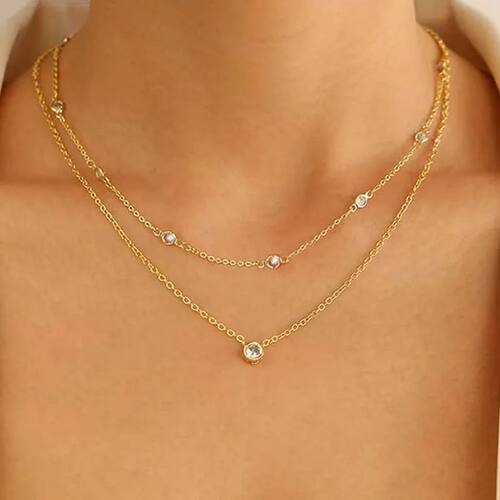 Fashion Gold Color Zircon Double Layered Necklaces for Women