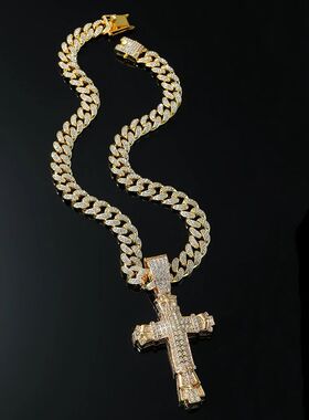 Gold necklace, European and American personalized cross pend