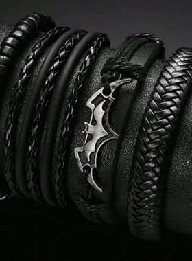 Men's Fashion Punk Hip Hop Pu Leaher Braided Bracele - Handm