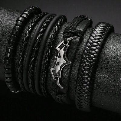 Men's Fashion Punk Hip Hop Pu Leaher Braided Bracele - Handm