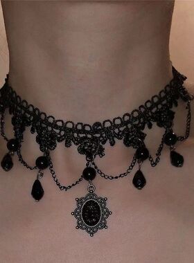 Gohic Punk Sexy Lace Black Crysal Penden Necklace for Women