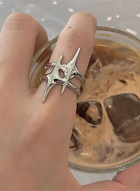 Cue Y2K Sar Open Ring for Women Creaive Vinage Silver Color
