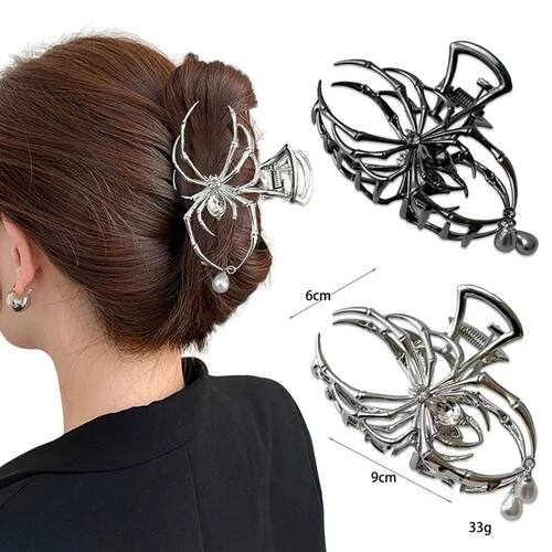 Metal Spider Pearl Pendant Hair Claws for Women Exquisite Pu